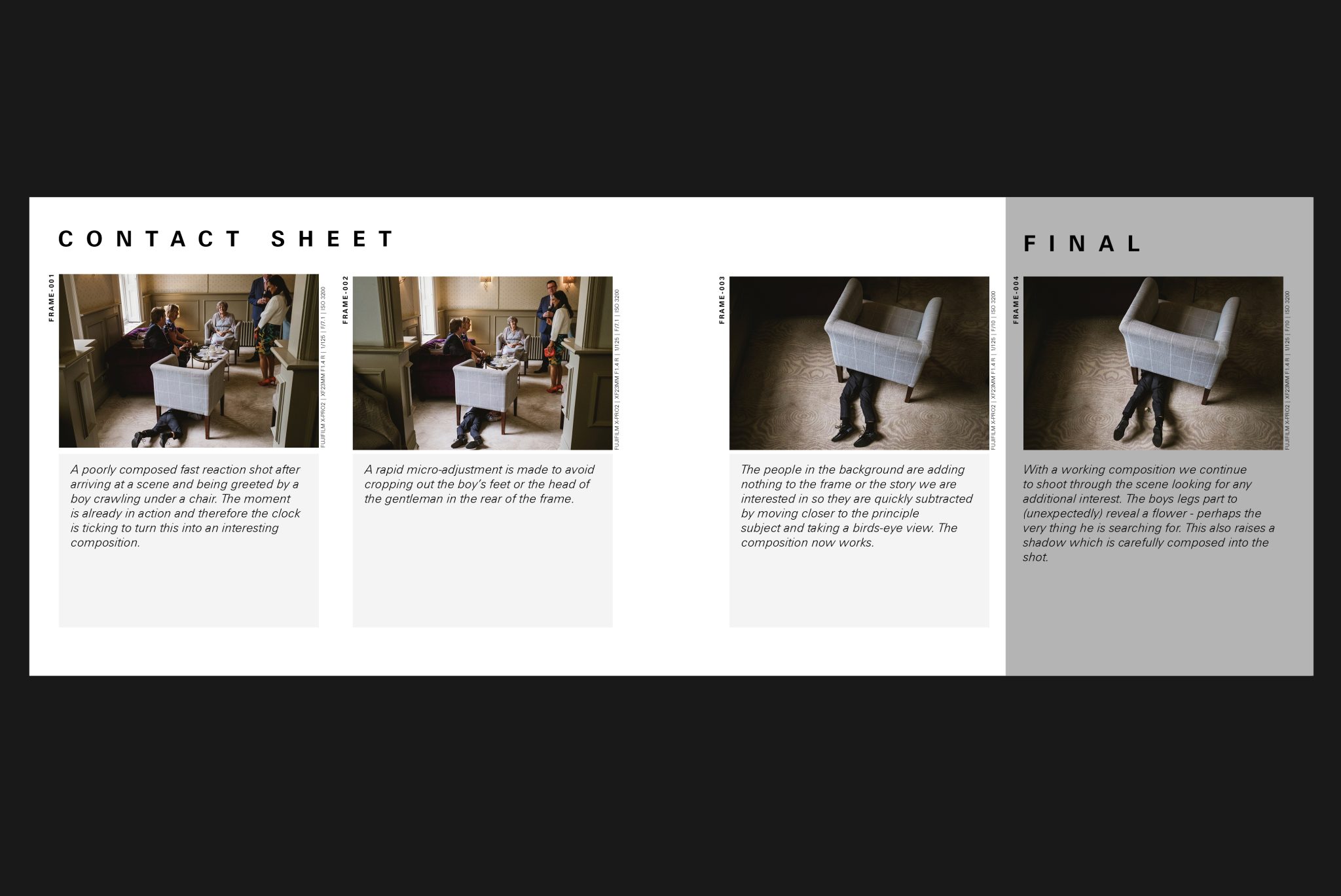 York Place Studios contact sheet showing the sequence of photographs leading to a final image