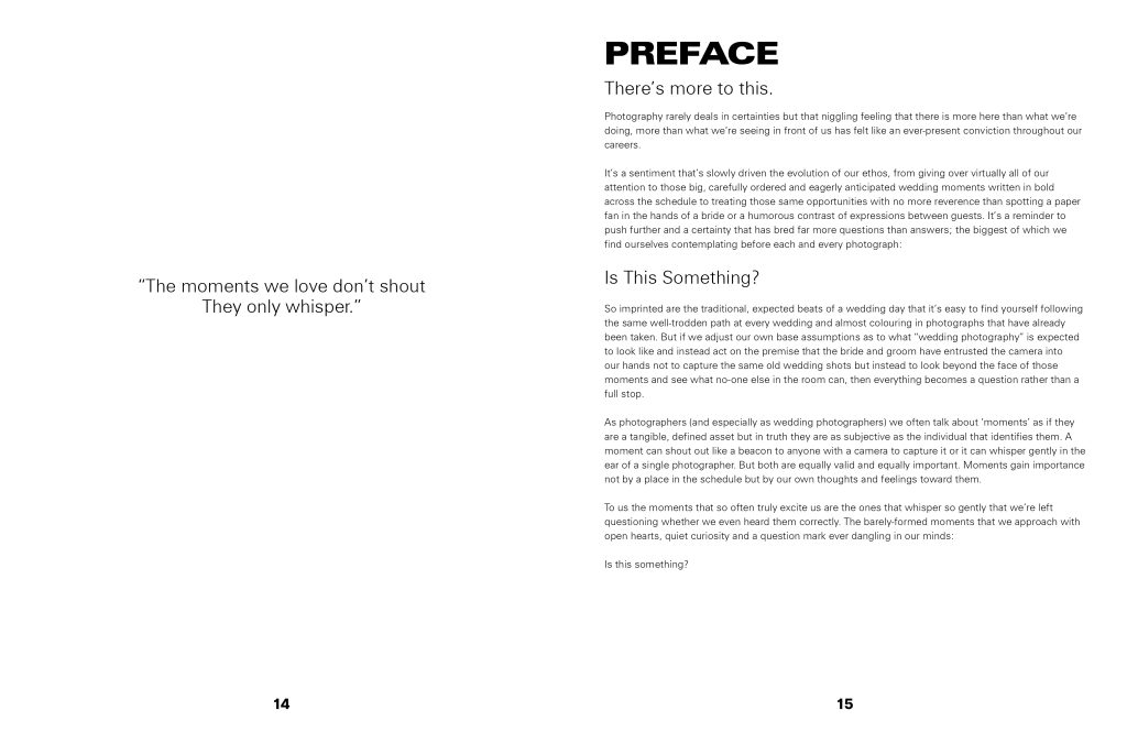 Preface from documentary photography book. Article discussing alternative approaches to documentary wedding photography